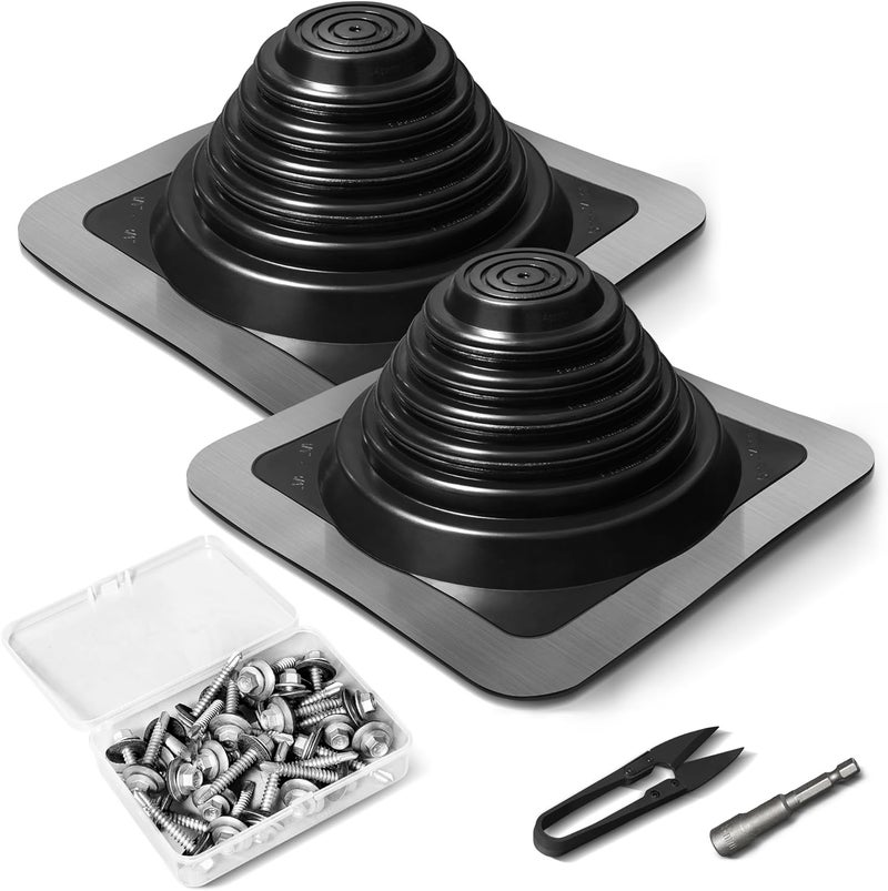 ACNOYEL #3 Metal Roof Vents Flashing, Roofing Boots Kit for Houses Fits Pipe Od 1/4" to 5-3/4", Epdm Flexible Roof Jacks for Roofing, Roofing Screws & Hex Socket and Scissors Included - 2 Pcs - Image 1